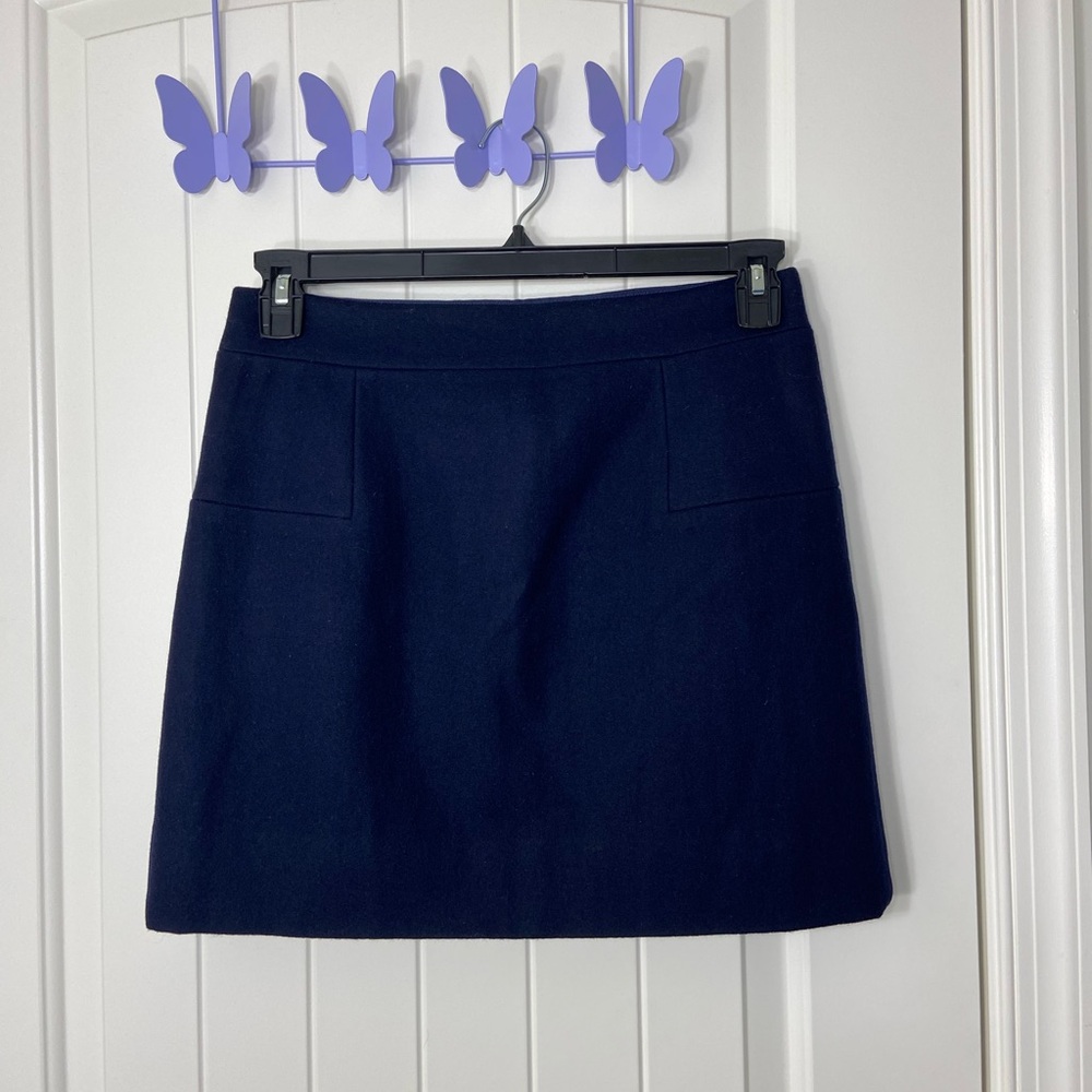 EUC J. Crew women’s navy blue wool blend lined miniskirt zip with pockets 6